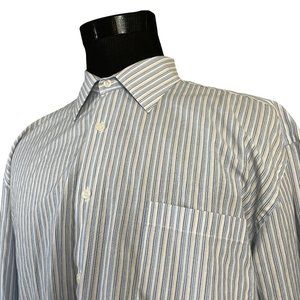 Blue Brothers | Men's White Striped Long Sleeve Button Front Shirt 2XL